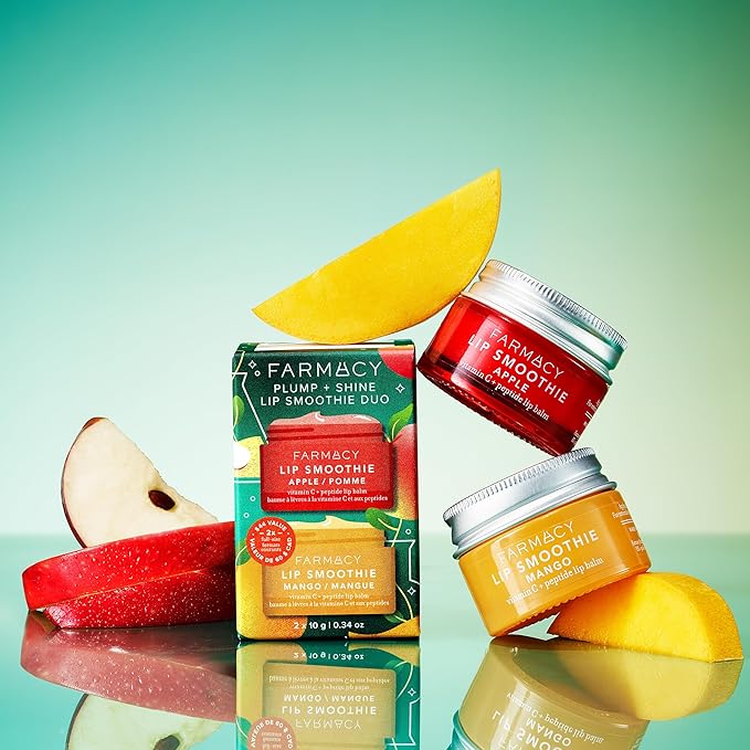 Farmacy Plump + Shine Lip Smoothie Duo - Peptide Lip Balm - Lip Moisturizer & Plumper with Vitamin C - Apple & Mango with High Gloss Finish-VivaGrace Women