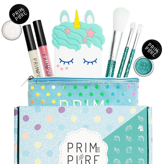 Prim and Pure Mineral Gift Set with Unicorn Mirror| Perfect for Play Dates & Birthday Parties | Kids Eyeshadow Makeup – Mineral Blush | Organic & Natural Makeup Kit for Kids| Made in USA (Blue)-VivaGrace Women