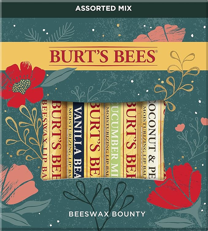 Burt’s Bees Holiday Gift, 4 Lip Balm Stocking Stuffer Products, Beeswax Bounty Assorted Set - Original Beeswax, Vanilla Bean, Cucumber Mint & Coconut Pear (Old Verison)-VivaGrace Women