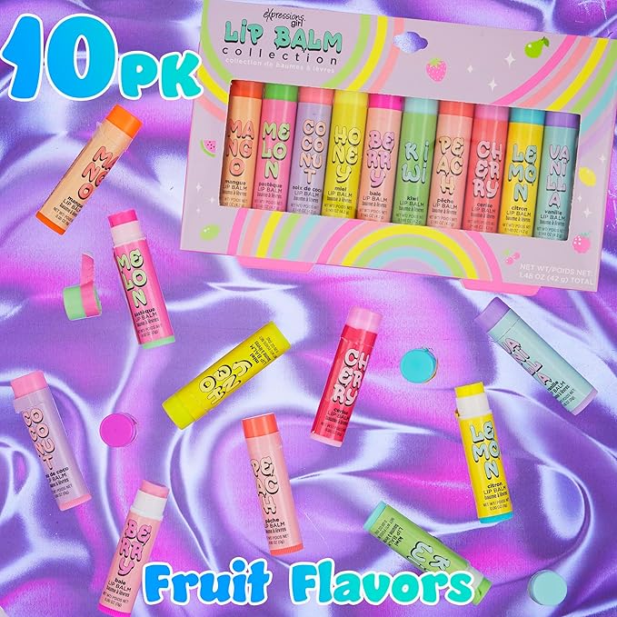 Expressions 10pc Fruity Lip Balm Collection - Hydrating Lip Balms Infused w/Fresh Fruity Flavors - Vitamin Enriched Nourishing Lip Balm Set-VivaGrace Women