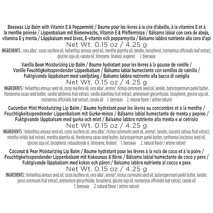 Burt's Bees Lip Balm Mothers Day Gifts for Mom - Balm Bouquet Set, Original Beeswax, Vanilla Bean, Cucumber Mint, Coconut & Pear Pack, Natural Origin Lip Treatment With Beeswax, 4 Tubes, 0.15 oz.-VivaGrace Women