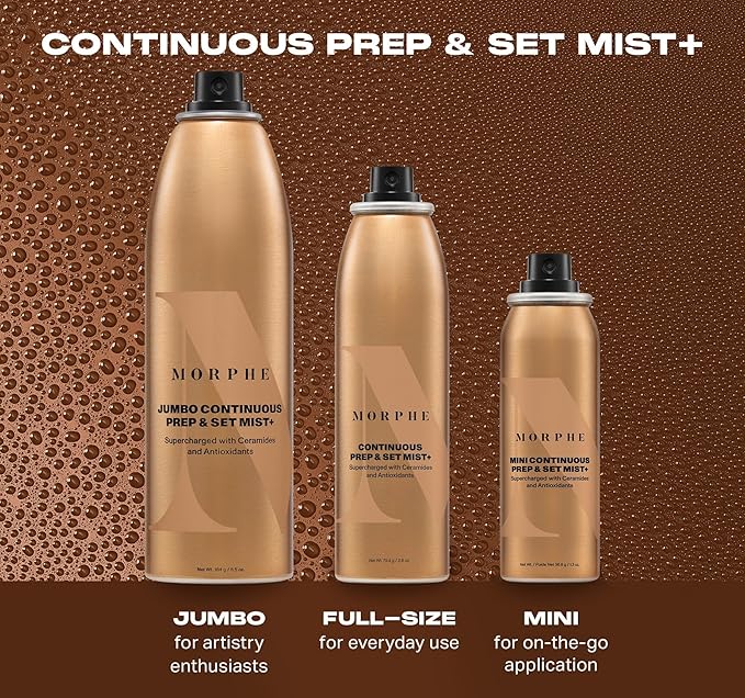 Morphe Mini Continuous Prep & Set Setting Spray - Hydrating Setting Spray for Makeup & Skin Prep - Enriched with Ceramides and Antioxidants for a Radiant Finish (3 Count, 1.3 fl oz)-VivaGrace Women