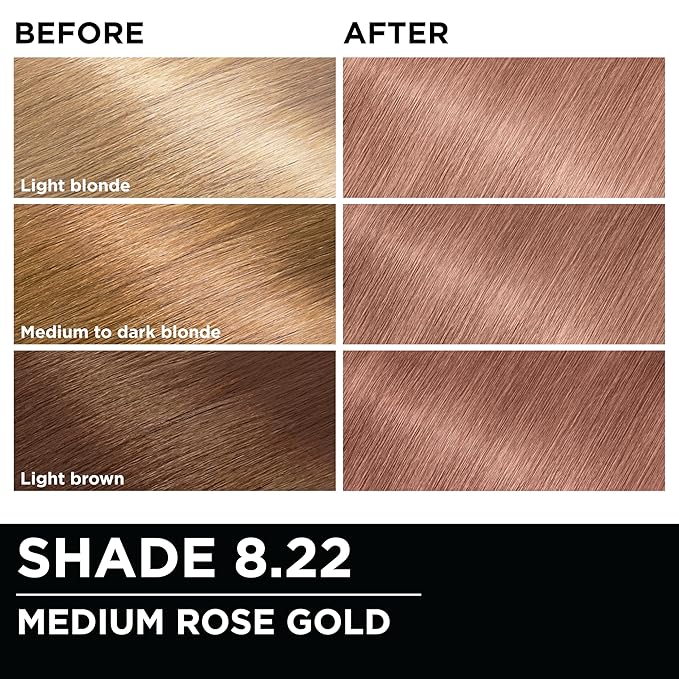 Garnier Hair Color Olia Ammonia-Free Brilliant Color Oil-Rich Permanent Hair Dye, 8.22 Medium Rose Gold, 2 Count (Packaging May Vary)-VivaGrace Women