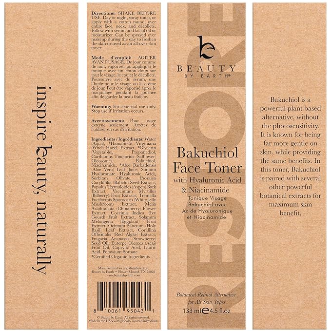 Bakuchiol Face Toner - USA Made with Natural & Organic Ingredients, Skin Toner for Oily and Acne Prone Skin, Spray Toner for Aging Skin, Smoothes Fine Lines & Wrinkles, Face Toner for Women Anti Aging-VivaGrace Women