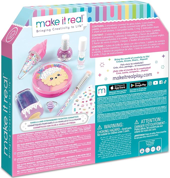 Make It Real: Candy Shop Cosmetic Set - 9 pcs, Vanilla & Strawberry Scented Cosmetics, Ice-Cream Shaped Glosses, Beauty Kit, Tweens, Girls & Kids Ages 8+-VivaGrace Women