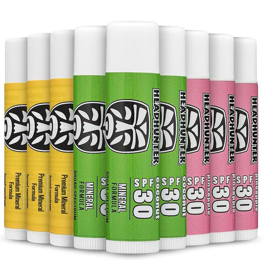 Headhunter Sport Chapstick Sunscreen SPF 30, Natural Mineral Waterproof Lip Balm For Sun Protection, Ultra Solar Defense - Reef Safe Sunblock Chap Stick, 3 Flavors - Coconut, Pineapple, Mango (9 Pack)-VivaGrace Women