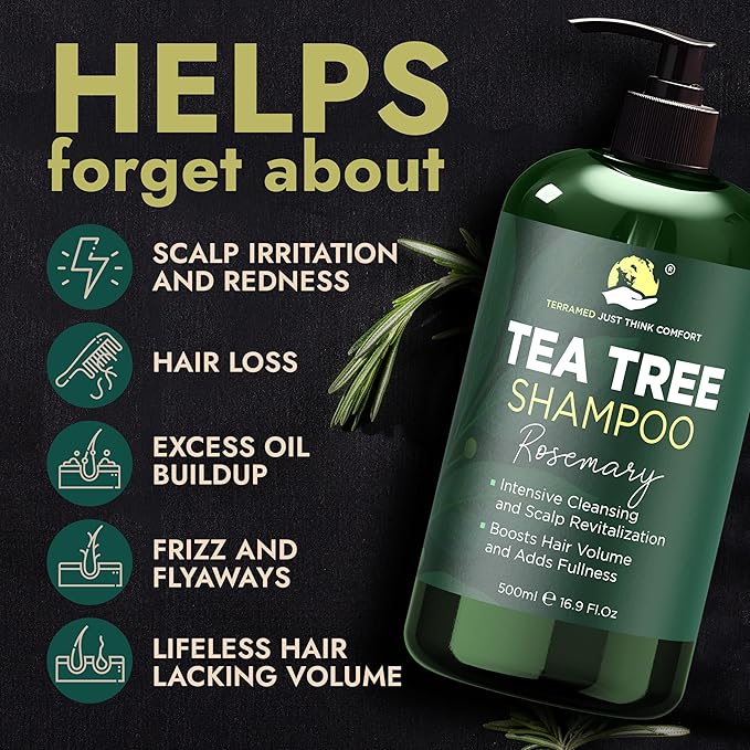 Rosemary Shampoo and Conditioner Set Infused with Tea Tree & Rosemary Oils for Scalp Relief and Hair Growth | Sulfate Free, Soothes Dry Scalp, Boosts Shine + Free Scalp Brush | 16.9 fl oz-VivaGrace Women