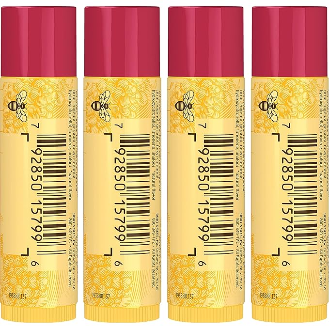 Burt's Bees Lip Balm - Pomegranate, Lip Moisturizer With Responsibly Sourced Beeswax, Tint-Free, Natural Origin Conditioning Lip Treatment, 4 Tubes, 0.15 oz.-VivaGrace Women