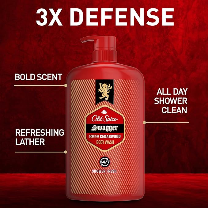 Old Spice Body Wash for Men, 24/7 Shower Fresh with Lasting Scent, Red Collection, Swagger with Cedarwood Scent, 33.4 fl oz (Pack of 4)-VivaGrace Women