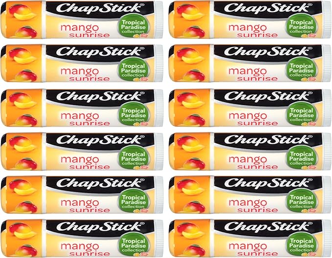 ChapStick Tropical Paradise (Mango Sunrise Flavor, 0.15 Ounce) Lip Balm Tube, Skin Protectant, Lip Care, (1 Tray, 12 Sticks)-VivaGrace Women