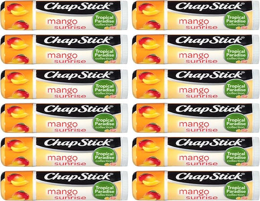 ChapStick Tropical Paradise (Mango Sunrise Flavor, 0.15 Ounce) Lip Balm Tube, Skin Protectant, Lip Care, (1 Tray, 12 Sticks)-VivaGrace Women