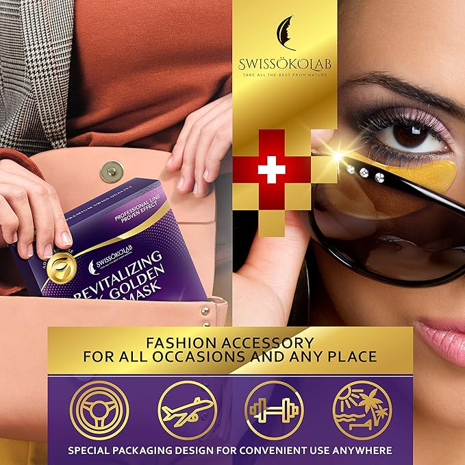 SWISSÖKOLAB Under Eye Patches For Puffy Eyes 24k Gold Eye Mask Dark Circles And Puffiness Collagen Eye Gel Pads Moisturizing & Reducing Wrinkles Anti-Aging Hyaluronic Acid (Revitalising)-VivaGrace Women