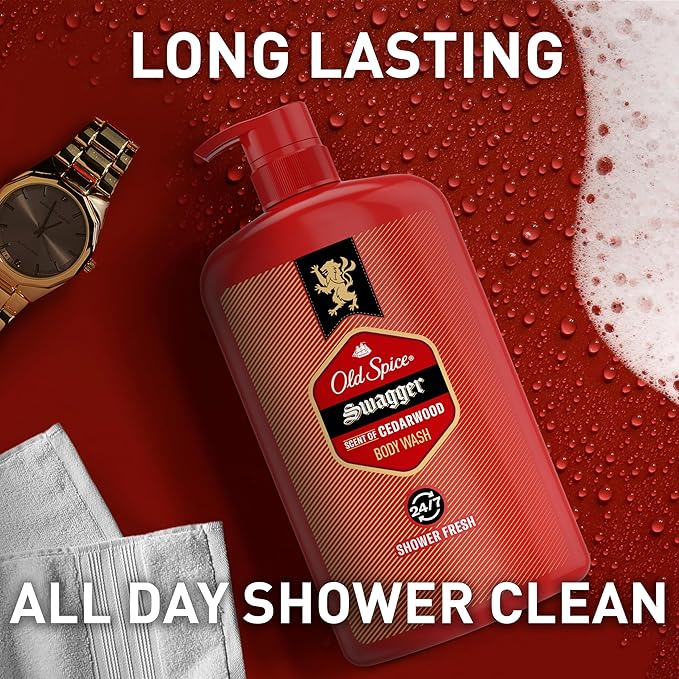 Old Spice Body Wash for Men, 24/7 Shower Fresh with Lasting Scent, Red Collection, Swagger with Cedarwood Scent, 33.4 fl oz (Pack of 4)-VivaGrace Women