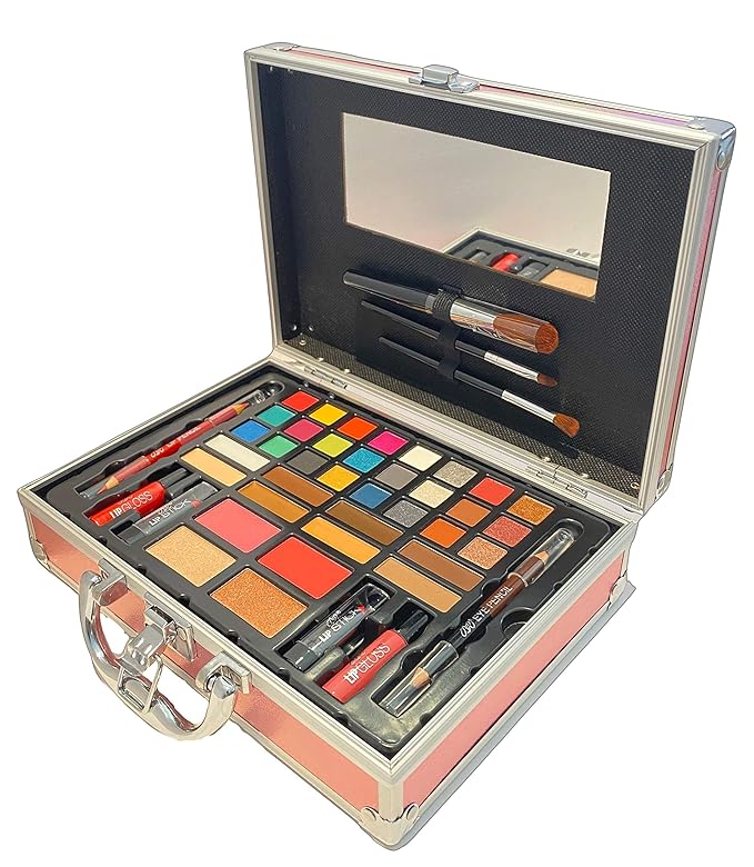BR Carry All Trunk Professional Makeup Kit - Eyeshadow, Eyeliner, Lip Stick All In One Clear Case (RedCase)-VivaGrace Women