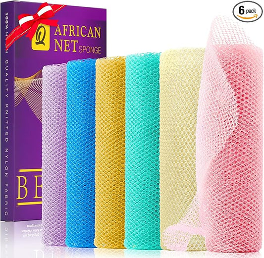 UJFQBH 6 Pieces African Net Sponge Long Bath Sponge Exfoliating Shower Body Scrubber for Daily Use, Terrific for Smoother Skin - Back Scrubber for a Refreshing Experience (Purple - Orange)-VivaGrace Women