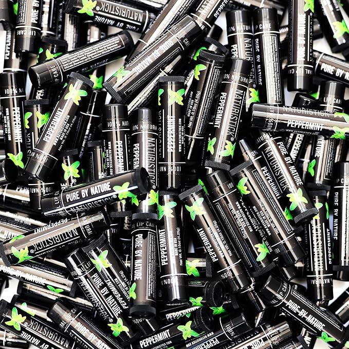 150-Pack Lip Balm in Bulk by Naturistick. Peppermint Scent in Classic Black Tubes. 100% Natural Ingredients. Best Beeswax Chapstick for Dry, Chapped Lips. Made in USA-VivaGrace Women