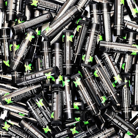 150-Pack Lip Balm in Bulk by Naturistick. Peppermint Scent in Classic Black Tubes. 100% Natural Ingredients. Best Beeswax Chapstick for Dry, Chapped Lips. Made in USA-VivaGrace Women