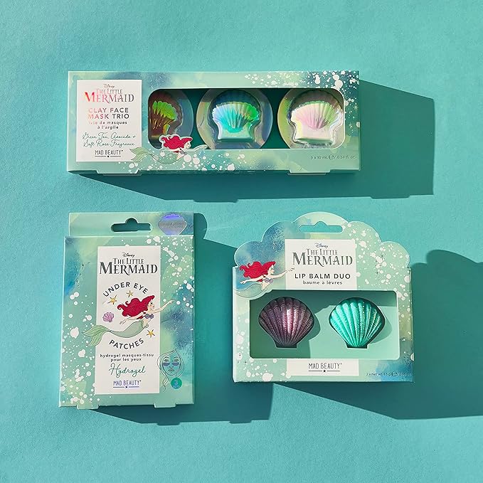 MAD BEAUTY Disney The Little Mermaid Lip Balm Duo 2-Pack, Cute Shell-Shaped Pots, Strawberry & Blueberry, Moisturize & Hydrate for Soft Fresh Lips, Great Gift, Adorable-VivaGrace Women