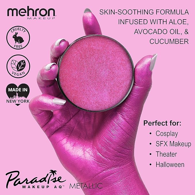 Mehron Paradise FX Metallics – Metallic Fuchsia 1.4 oz | Professional Water Activated Shimmering Metallic Paint for Raves, Costumes, Special Effects, Halloween, Stage, Screen, Theater & Cosplay FX-VivaGrace Women