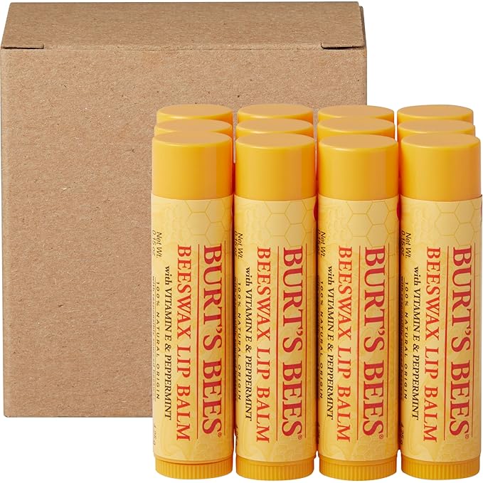 Burt's Bees Lip Balm - Original Beeswax 12 Count Pack in Bulk, Lip Moisturizer With Responsibly Sourced Beeswax, Tint-Free, Natural Origin Conditioning Lip Treatment, 12 Tubes, 0.15 oz-VivaGrace Women