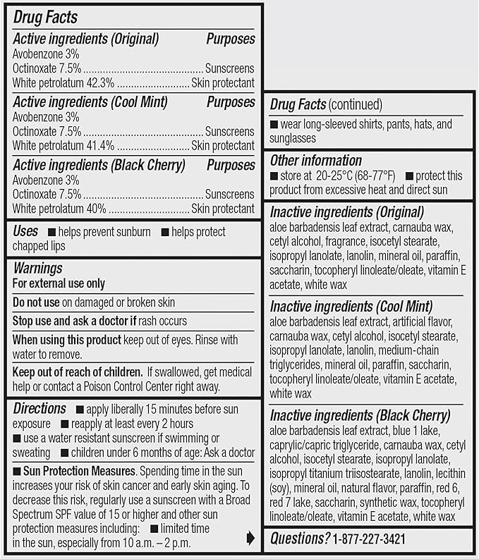 ChapStick Moisturizer Original, Black Cherry and Cool Mint Lip Balm Tubes Variety Pack, SPF 15 and Skin Protectant - 0.15 Oz (Pack of 3)-VivaGrace Women