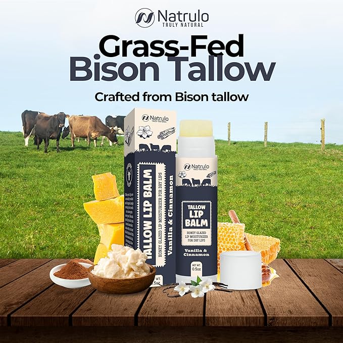 Beef Tallow Lip Balm – Natural Tallow Beeswax Chapstick – Hydrating Moisturizer Grass Fed Bison Tallow Balm Lip Care – Soothes Chapped, Dry Lips, Sensitive Skin – Long Lasting & Vitamin Rich USA-Made-VivaGrace Women