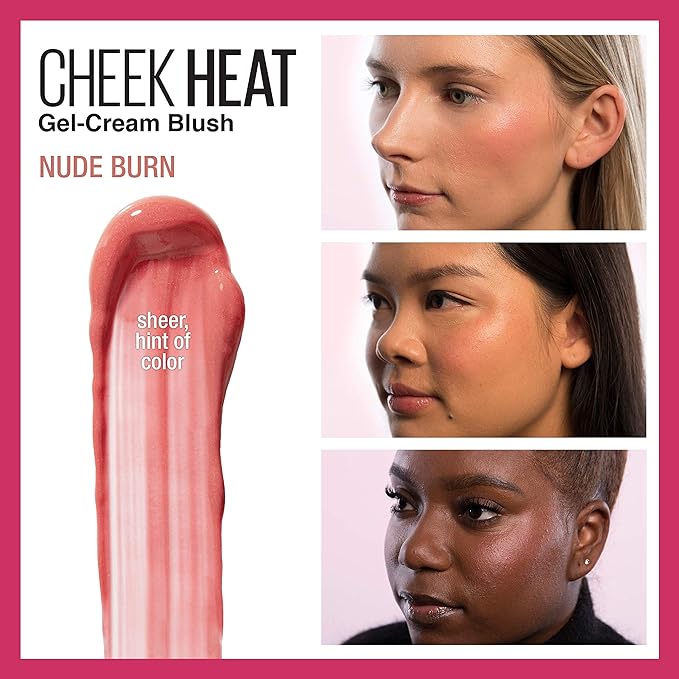Maybelline Cheek Heat Gel-Cream Blush Makeup, Lightweight, Breathable Feel, Sheer Flush Of Color, Natural-Looking, Dewy Finish, Oil-Free, Nude Burn, 1 Count-VivaGrace Women