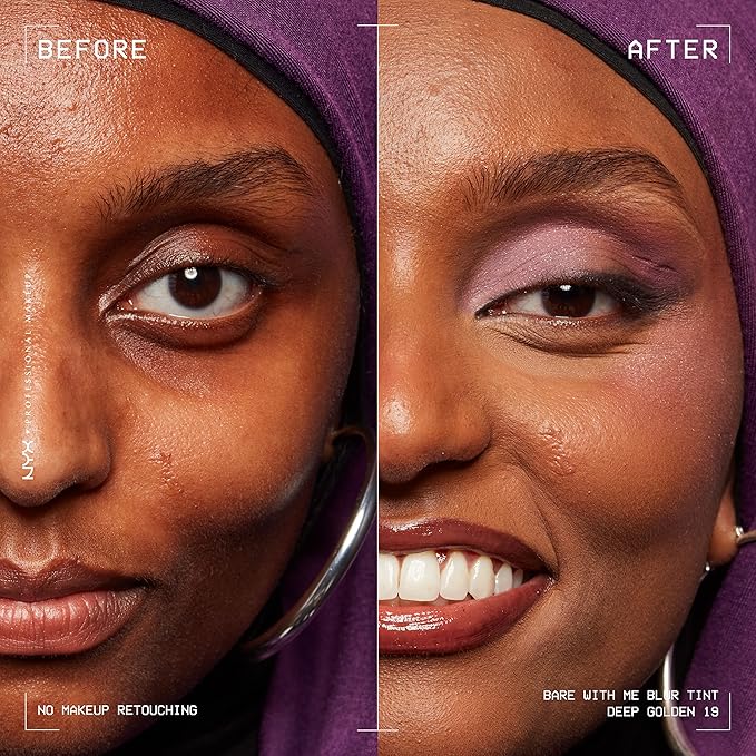 NYX PROFESSIONAL MAKEUP Bare With Me Blur Skin Tint Foundation Make Up with Matcha, Glycerin & Niacinamide - Deep Golden-VivaGrace Women