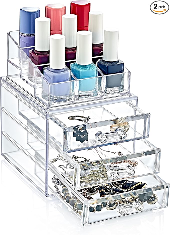 Boxup Makeup Organizer 3 Drawers,Makeup Organizers For Nail Polishers Clear Cosmetic Display Cases Stackable Storage Box With 3 Drawers For Vanity-VivaGrace Women