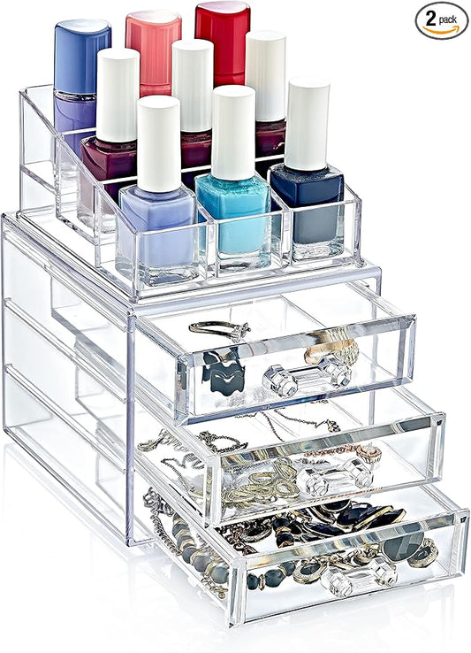 Boxup Makeup Organizer 3 Drawers,Makeup Organizers For Nail Polishers Clear Cosmetic Display Cases Stackable Storage Box With 3 Drawers For Vanity-VivaGrace Women