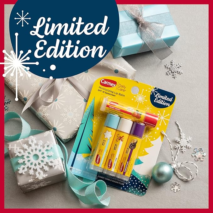 Carmex Daily Care Moisturizing Lip Balm Limited Edition Holiday Stick Pack in Sugar Plum, Candy Cane, Sugar Cookie and Merry Berry - 0.15 OZ each, 4 count (Pack of 2)-VivaGrace Women