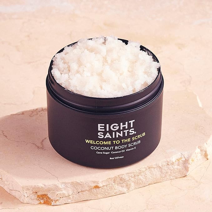 Eight Saints Welcome to the Scrub Coconut Body Scrub, Natural and Organic Exfoliating Sugar Scrub for Acne, Cellulite, Deep Cleansing, Scars, Wrinkles, Exfoliate and Moisturize Skin, 8 Ounces-VivaGrace Women