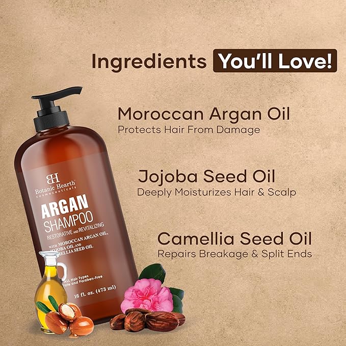 Botanic Hearth Argan Shampoo, Hydrating & Volumizing, Sulfate & Paraben Free, All Hair Types & Color Treated Hair, Men and Women 16 fl oz-VivaGrace Women