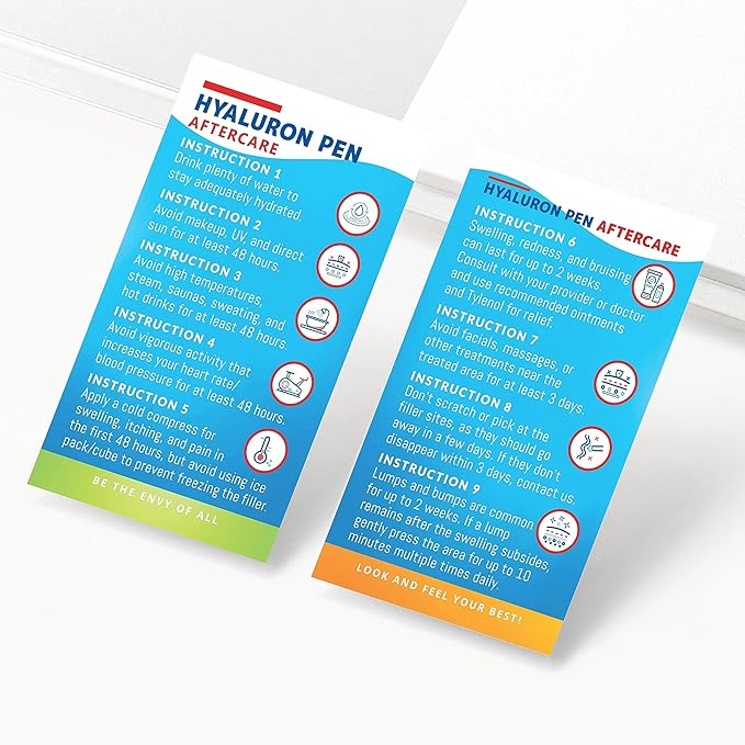 100 Pack - Premium Hyaluron Pen Lip Filler Aftercare Instructions Card 2 x 3.5" Accessories Supplies Kit Care - HP12A100_N-VivaGrace Women