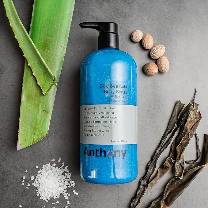 Anthony Exfoliating Body Scrub, Sea Salt, Vitamin C & Aloe Vera, Deep Cleans, Smooths Rough Patches, Soothes & Protects Skin, Hydrating Blue Sea Kelp Body Wash, 32 Fl Oz-VivaGrace Women