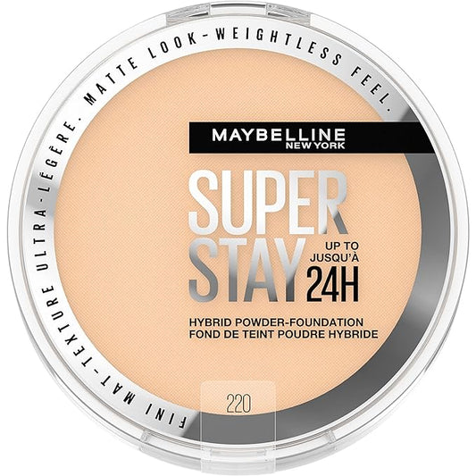 Maybelline Super Stay Up to 24HR Hybrid Powder-Foundation, Medium-to-Full Coverage Makeup, Matte Finish, 220, 1 Count-VivaGrace Women