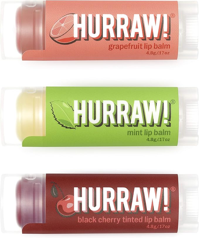 Hurraw! Grapefruit, Mint, Black Cherry Tinted Lip Balms, 3 Pack Bundle: Organic, Certified Vegan, Cruelty and Gluten Free. Non-GMO, 100% Natural. Bee, Shea, Soy & Palm Free. Made in USA-VivaGrace Women