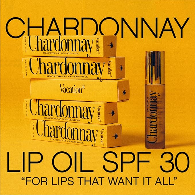 Vacation Chardonnay Lip Oil SPF 30, Sunscreen for Lips, Hydrating Lip Oil, Caramel Vanilla Flavored Lip Gloss, Clear Plumper, Non-Sticky Lip Balm with SPF 30, Vegan, 0.2 Fl. Oz.-VivaGrace Women