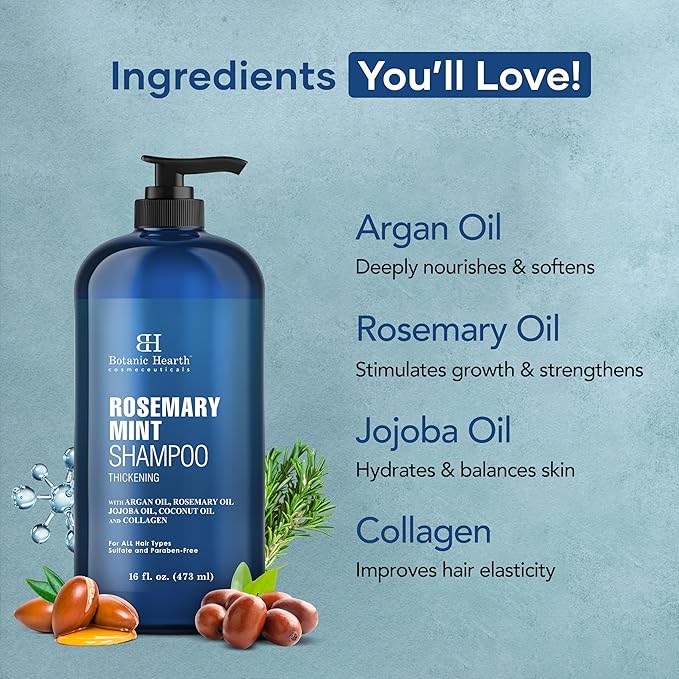 Botanic Hearth Rosemary Shampoo 16 Oz | Rosemary Oil Shampoo De Romero For Hair Growth With Biotin & Mint | Sulfate Free,Thicker & Fuller Hair | Deep Cleansing & Nourishing-VivaGrace Women