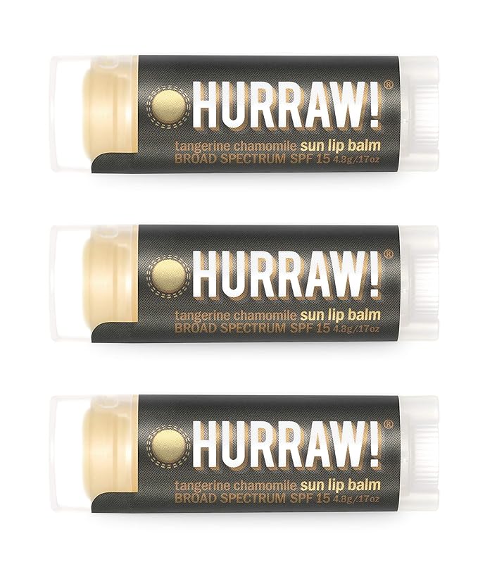 Hurraw! Sun Lip Balm (Zinc Oxide Protection, Broad Spectrum SPF 15, Tangerine, Chamomile), 3 Pack: Organic, Certified Vegan, Gluten Free. Non-GMO, All-Natural. Bee, Shea, Soy & Palm Free. Made in USA-VivaGrace Women