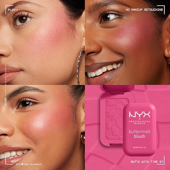 NYX PROFESSIONAL MAKEUP Buttermelt Powder Blush, Fade and Transfer-Resistant Blush, Up to 12HR Make Up Wear, Vegan Formula - Butta With Time-VivaGrace Women