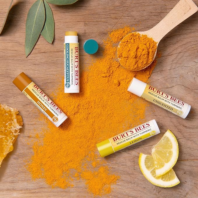Burt's Bees 100% Natural Origin Rescue Lip Balm With Beeswax and Antioxidant-Rich Turmeric Promotes Healing Of Extremely Dry Lips, Cooling Eucalyptus, 2 Tubes in Blister Box(Pack May Vary)-VivaGrace Women