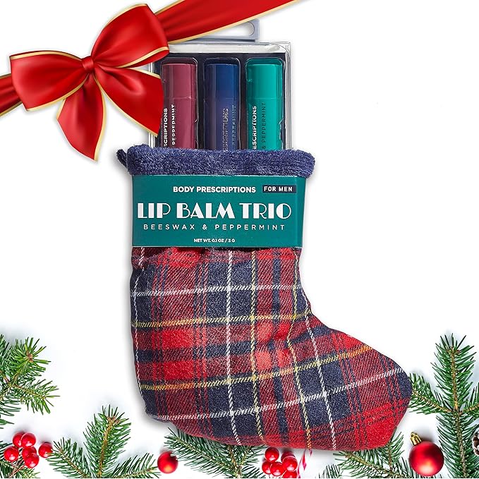 Body Prescriptions Lip Balm Trio for Men - Beeswax and Peppermint | Christmas Stocking Present Set | Nourishing and Moisturizing Formula | Protect and Hydrate Dry Lips | Great Holiday Present for Him-VivaGrace Women