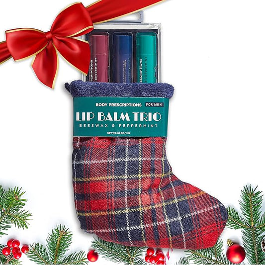 Body Prescriptions Lip Balm Trio for Men - Beeswax and Peppermint | Christmas Stocking Present Set | Nourishing and Moisturizing Formula | Protect and Hydrate Dry Lips | Great Holiday Present for Him-VivaGrace Women