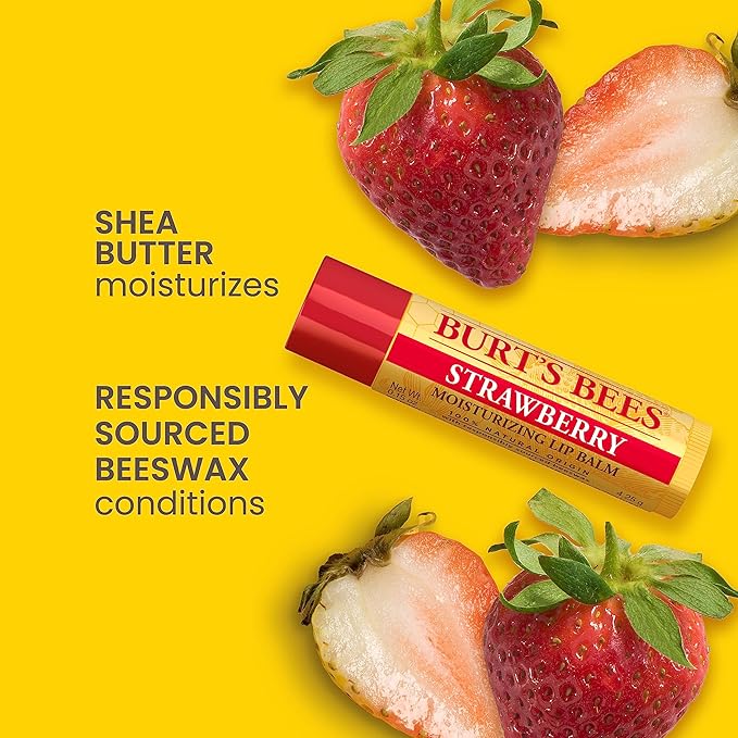 Burt's Bees Lip Balm Mothers Day Gifts for Mom - Strawberry, Lip Moisturizer With Responsibly Sourced Beeswax, Tint-Free, Natural Origin Conditioning Lip Treatment, 2 Tubes, 0.15 oz.-VivaGrace Women