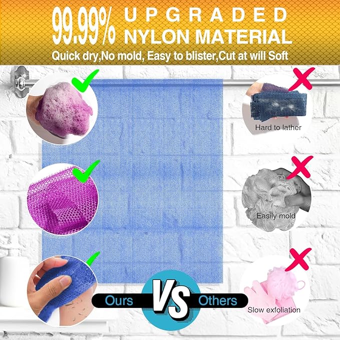 UJFQBH 6 Pieces African Net Sponge Long Bath Sponge Exfoliating Shower Body Scrubber for Daily Use, Terrific for Smoother Skin - Back Scrubber for a Refreshing Experience (Purple - Orange)-VivaGrace Women