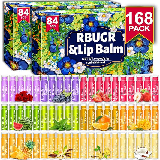 168 Pcs Lip Balm Bulk, 12 Flavored Lip Balm Pack for Women, All Organic Natural Bulk Lip Balms for Dry Cracked Lips, Moisturizing Lip Balms Gift Set(4.2g/0.15oz)-VivaGrace Women