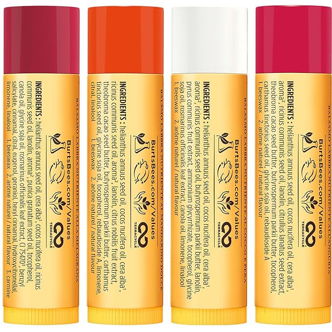 Burt's Bees Lip Balm Easter Basket Stuffers - Just Picked Gifts Set with Pomegranate, Watermelon, Sweet Mandarin, Coconut and Pear Natural Lip Treatment Tubes, 4, 0.15 oz.-VivaGrace Women
