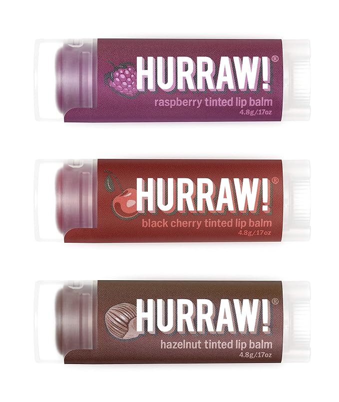 Hurraw! Raspberry Tinted, Black Cherry Tinted, Hazelnut Tinted Lip Balms, 3 Pack Bundle: Organic, Certified Vegan, Cruelty & Gluten Free. Non-GMO, 100% Natural. Bee, Shea, Soy & Palm Free. Made in USA-VivaGrace Women