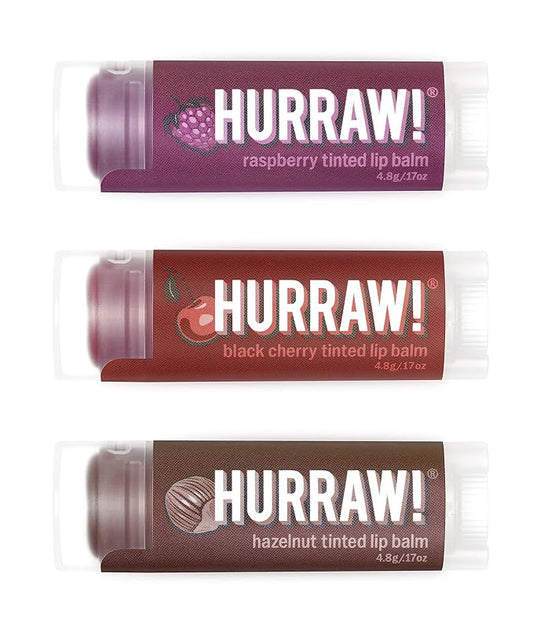 Hurraw! Raspberry Tinted, Black Cherry Tinted, Hazelnut Tinted Lip Balms, 3 Pack Bundle: Organic, Certified Vegan, Cruelty & Gluten Free. Non-GMO, 100% Natural. Bee, Shea, Soy & Palm Free. Made in USA-VivaGrace Women